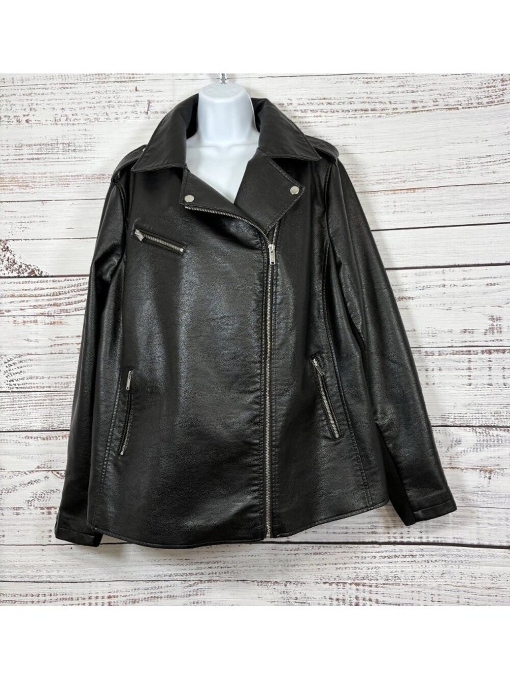 Lane Bryant Black Faux Leather Zip Biker Moto Jacket